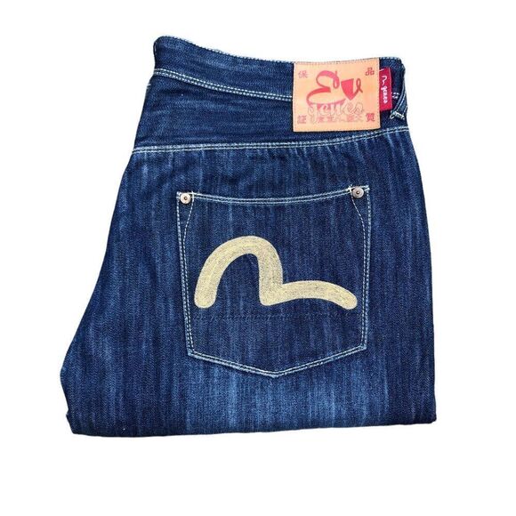 RARE Evisu Embroidered Jeans Size 40 BIG LOGO Blue - Picture 7 of 12